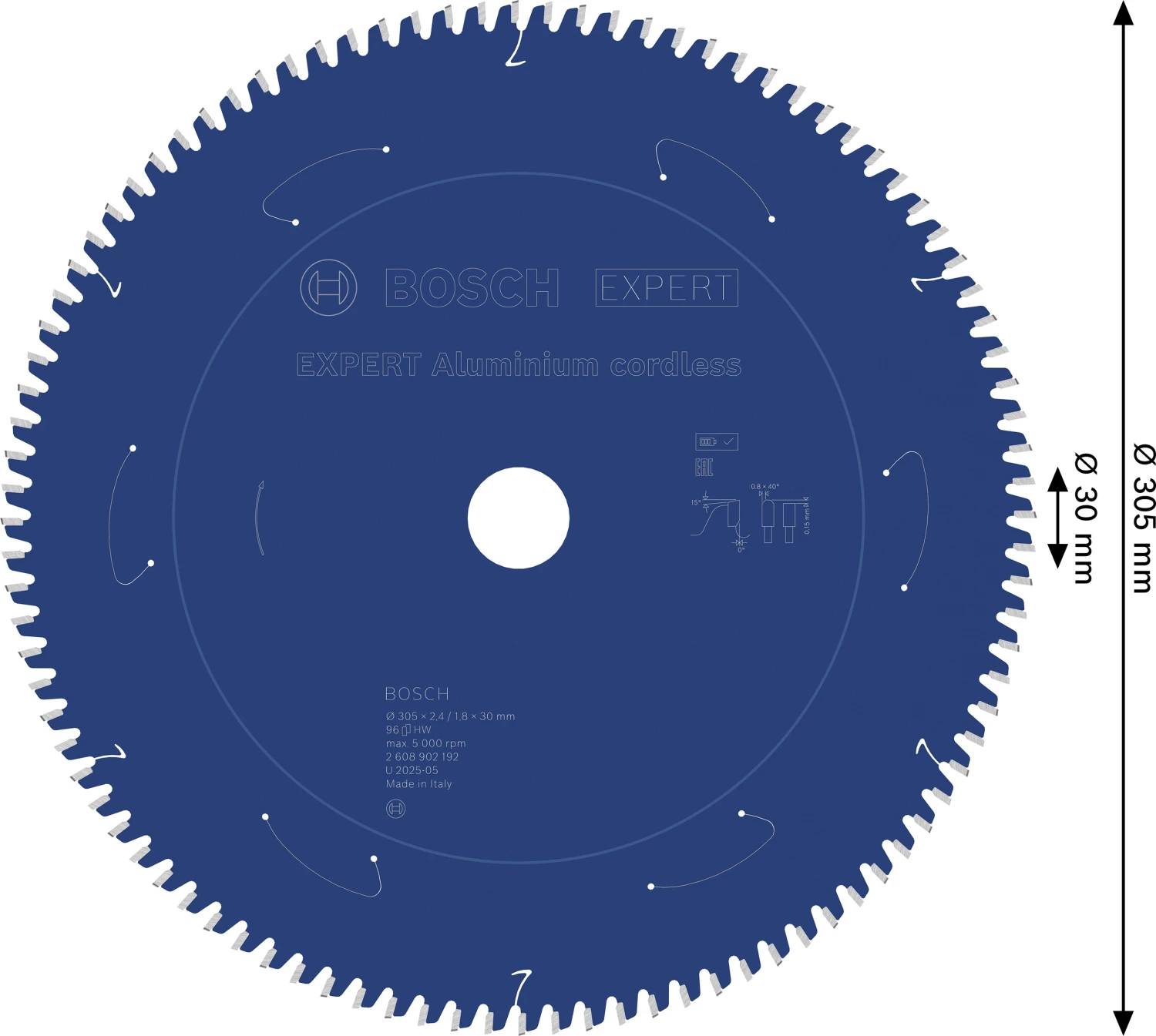 Bosch 2608902192 EXPERT Cirkelzaagblad - 305 X 30 X 96T - Aluminium thumbnail 4