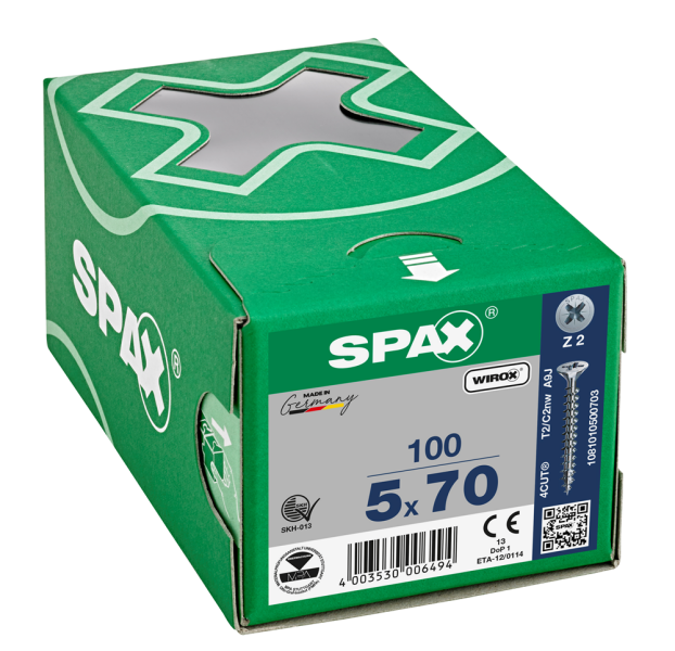 SPAX Universele Schroeven Verzonken Kop - Voldraad - Z2 - 5.0x70 Mm (100st) - Detailed view of the product