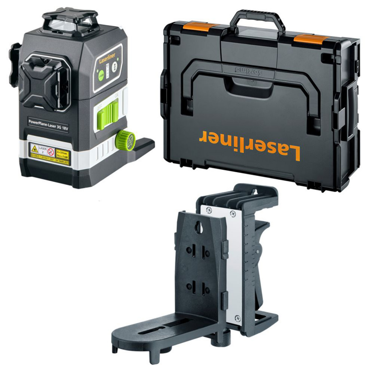 Laserliner PowerPlane-Laser 3G Multi-18V Kruislijnlaser in L-Boxx - 3 lijnen - groen - 60m - IP54