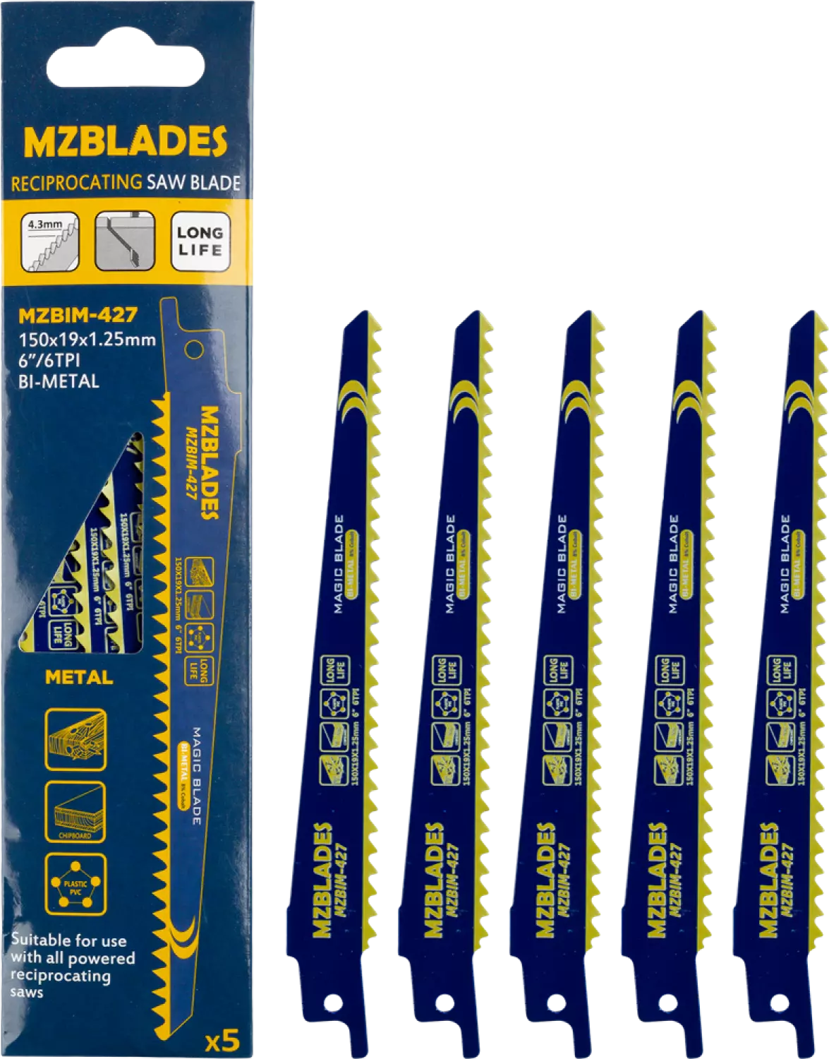 Multizaag MZBIM-427 Reciprozaagblad Bimetaal - 5 Stuks thumbnail 2