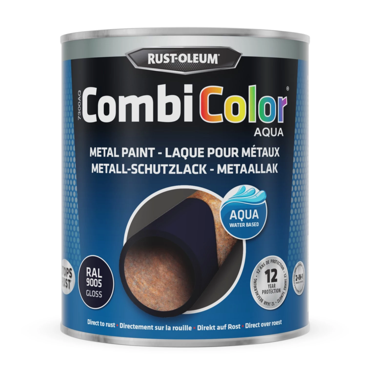 Rust-Oleum Combicolor Aqua Hoogglans - Ral 9005 Zwart Zijdeglans - 0,75L