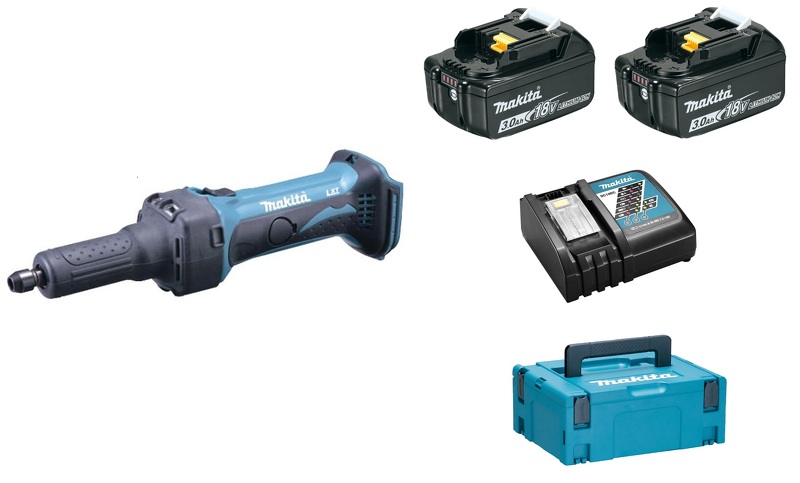 Makita DGD800RFJ 18V Li-Ion Accu Rechte Slijper Set (2x 3.0Ah Accu) In Mbox - 6mm