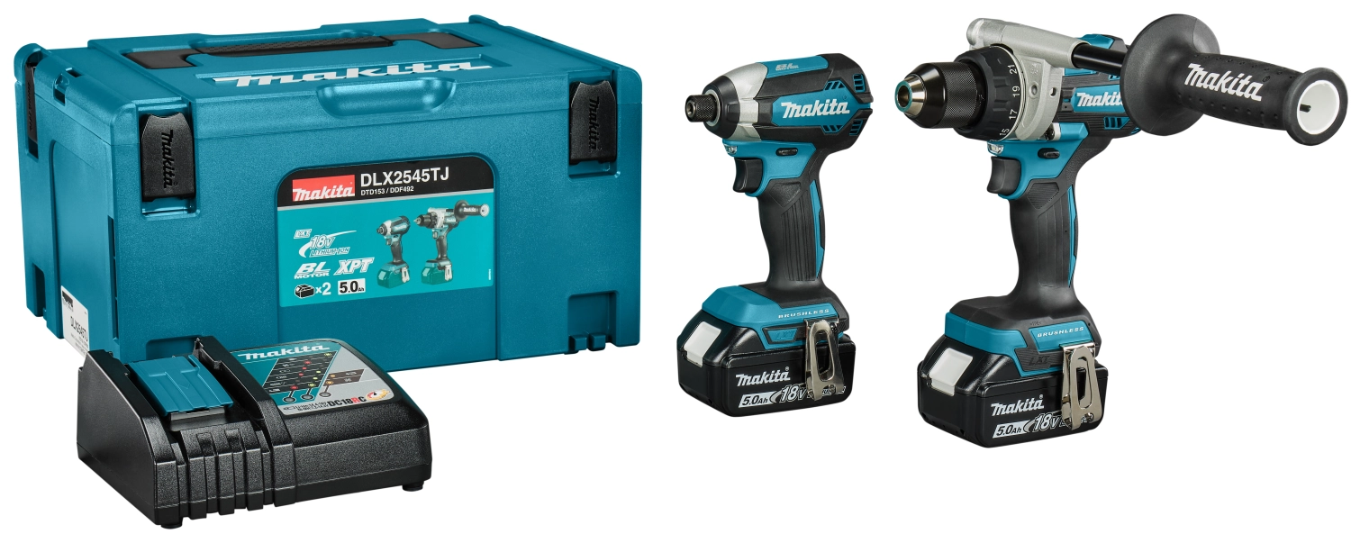 Makita DLX2545TJ 18V Li-ion Accu Boor-/schroefmachine (DDF492)&Slagschroevendraaier (DTD153) Combiset (2x 5.0Ah Accu) In Mbox thumbnail 2