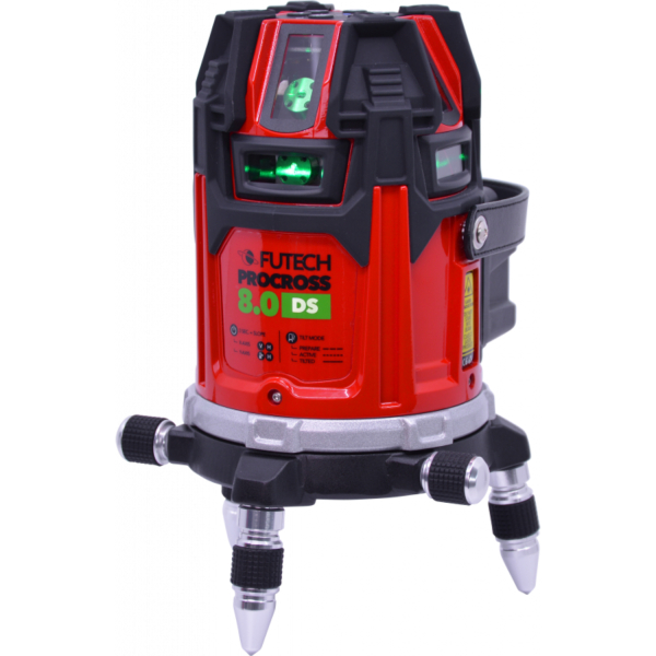 FUTECH Procross 8.0 DS Kruislijnlaser Set Incl. Statief En Ontvanger In Koffer– Groen – 2x200m - Detailed view of the product