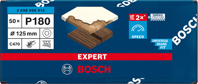 Bosch 2608900913 EXPERT Schuurvel C470 Best For Wood And Paint - 125mm - K180 - 8 Gaten (50st) - Detailed view of the product
