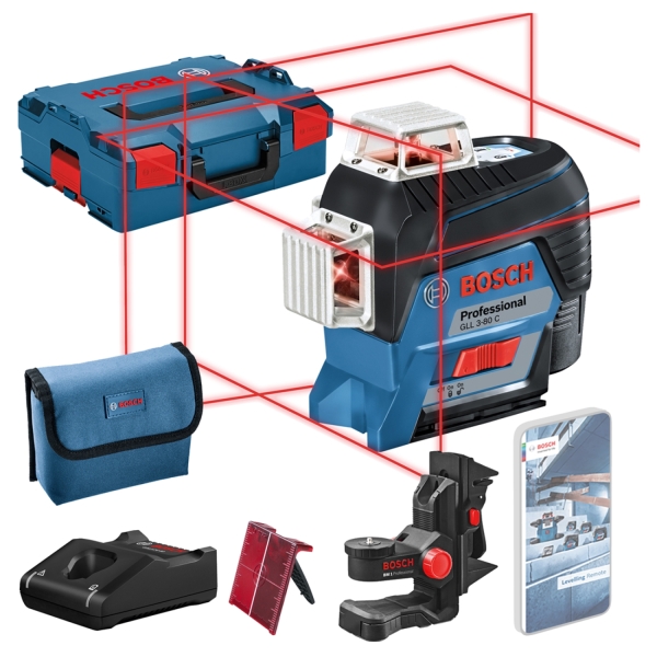 Bosch GLL 3-80 C 12V Li-Ion Accu Lijnlaser Set (1x 2.0Ah Accu) In L-boxx - Rood EAN: 3165140888301