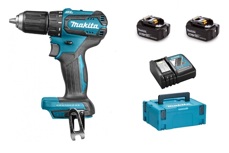 Makita DDF483RTJ 18V Li-Ion Accu Boor-/schroefmachine Set (2x 5.0Ah Accu) In Mbox - Koolborstelloos EAN: 88381824811