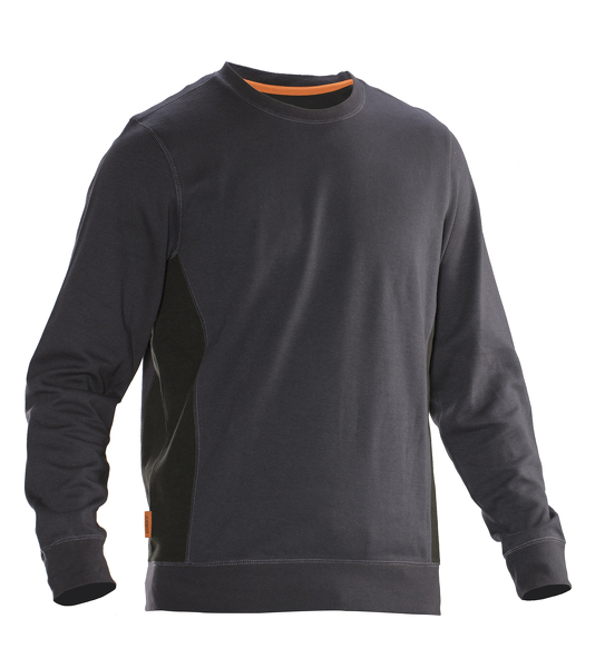 Jobman Roundneck Sweater Bicolor - Donkergrijs-Zwart - Maat S