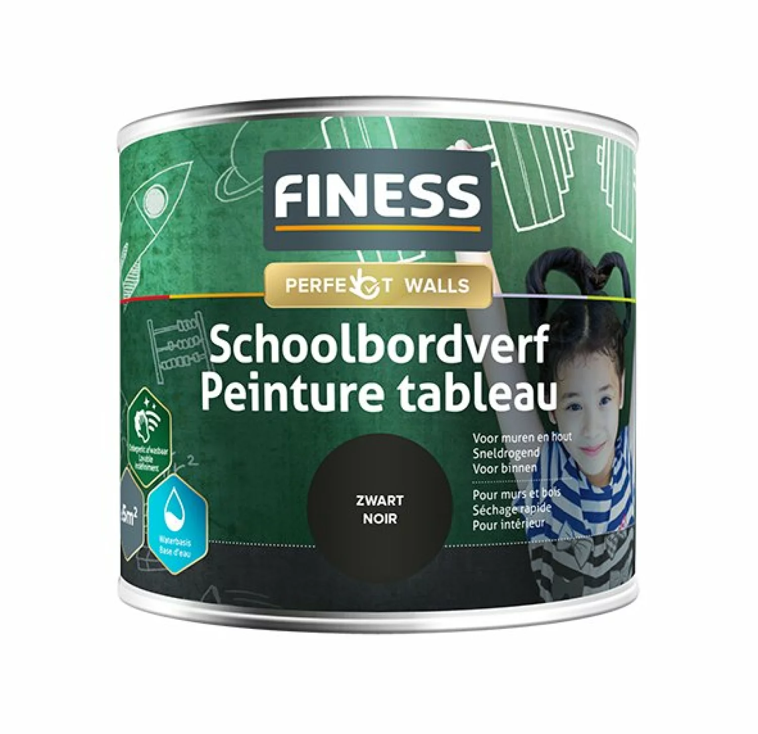 Finess Schoolbordverf Acryl 1428 - Zwart - 0,5L