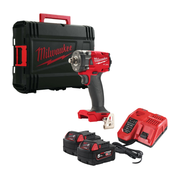 Milwaukee M18 FIW2F12-502X 18V Li-ion Accu Slagmoersleutel Set (2x 5.0Ah Accu) In HD Box - 339Nm - 1/2'' EAN: 4058546346355