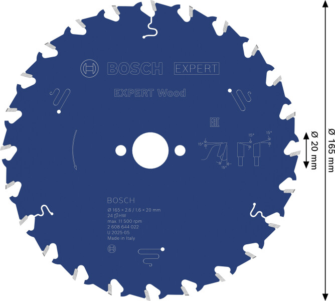 Bosch 2608644022 Expert Cirkelzaagblad - 165 X 20 X 24T - Hout - Carbide - Detailed view of the product