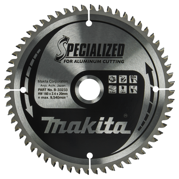 Makita B-33233 Cirkelzaagblad - Aluminium - Specialized - 160x20x2,4mm - 60T - Detailed view of the product
