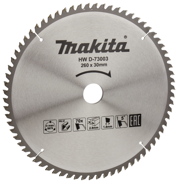 Makita D-73003 Afkortzaagblad - 260 X 30 X 70T - Aluminium - Detailed view of the product