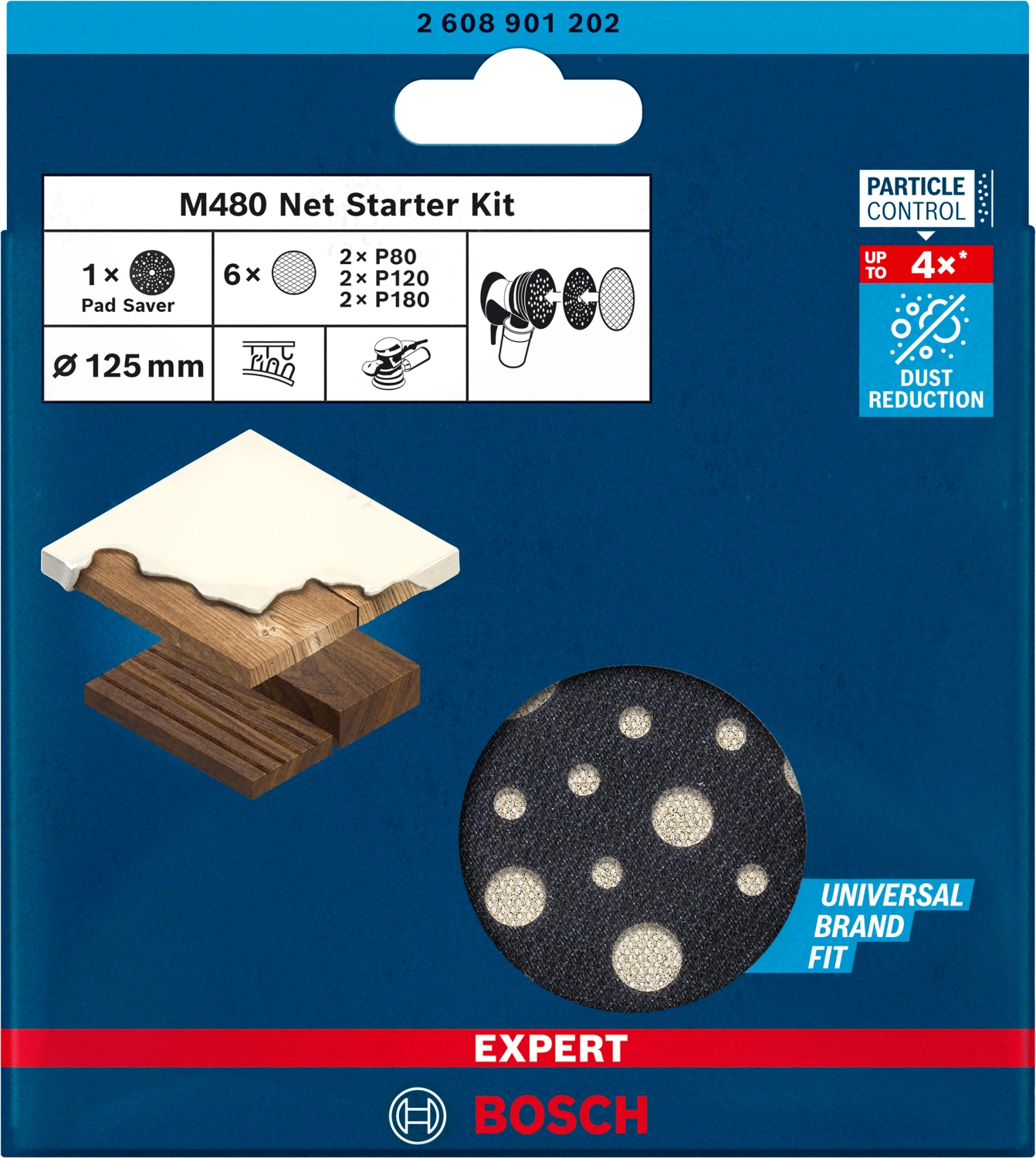 Bosch 2608901202 6-delige Expert M480 Schuurnetset + Tussenpad - 125mm thumbnail 2