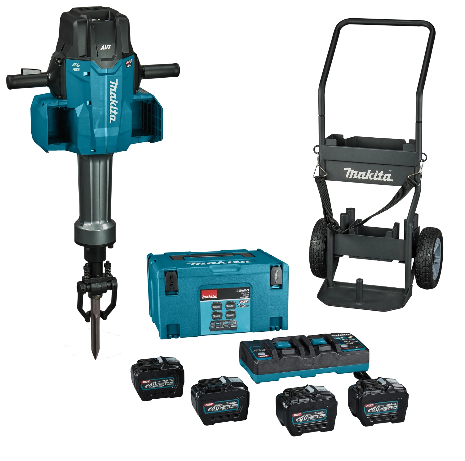 Makita HM004GL402 XGT 40V Li-ion Accu Breekhamer Set (4x 8.0Ah Accu) + Trolley - 72,8J