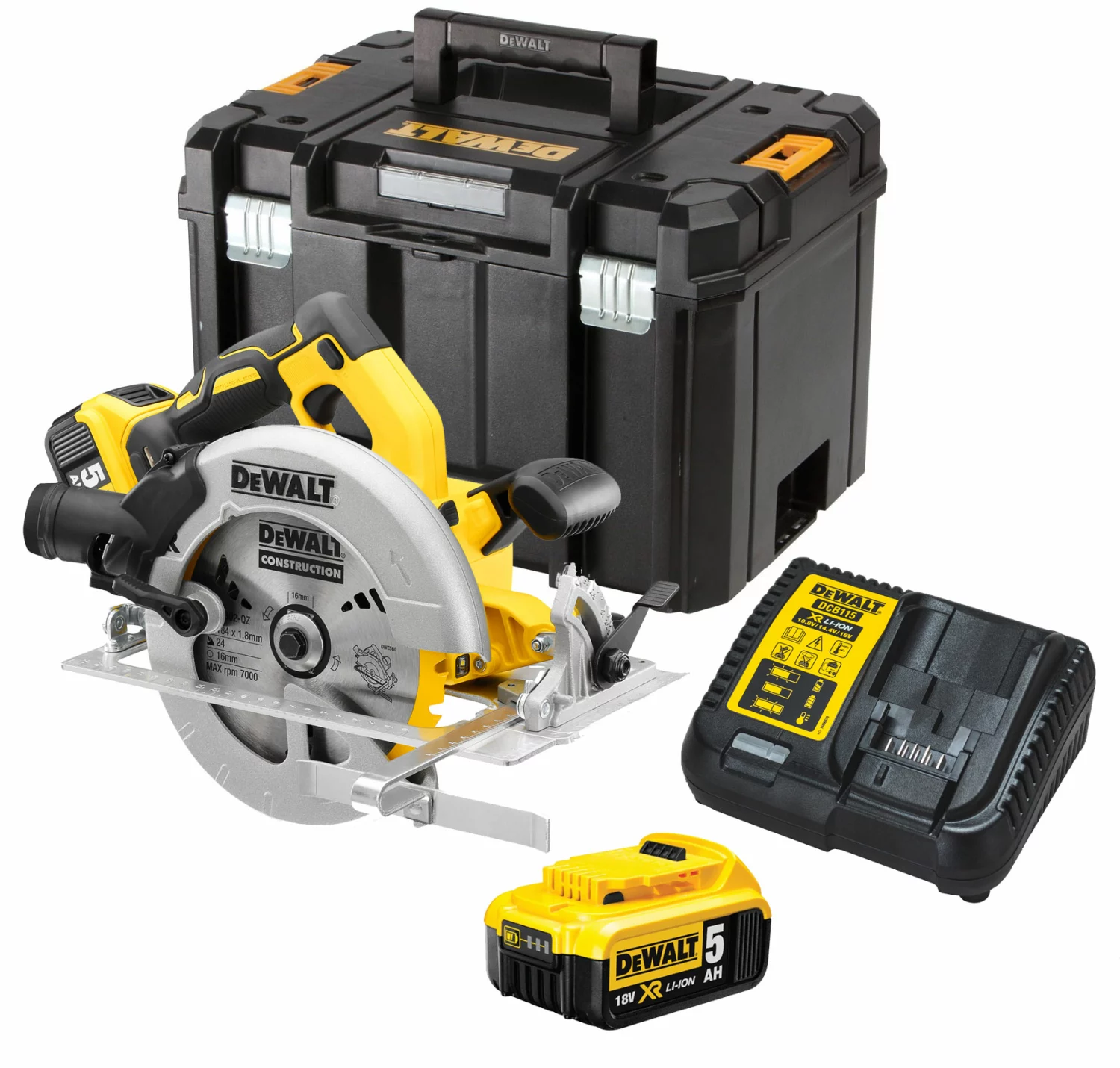 DeWALT DCS570P2-QW 18V Li-ion XR Accu Cirkelzaag Set (2x 5.0Ah) In TSTAK - 184mm