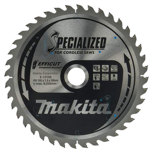 Makita E-12158 Efficut Cirkelzaagblad WPC - 165x20x1,5mm 40T - Detailed view of the product