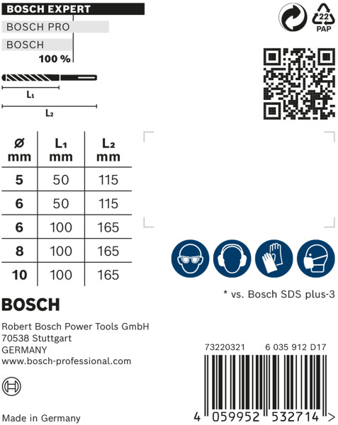 Bosch 2608900197 EXPERT 5-delige SDS-Plus Borenset-7X - 5/6/6/8/10mm - Detailed view of the product