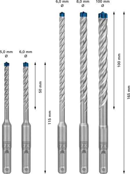Bosch 2608900197 EXPERT 5-delige SDS-Plus Borenset-7X - 5/6/6/8/10mm - Detailed view of the product