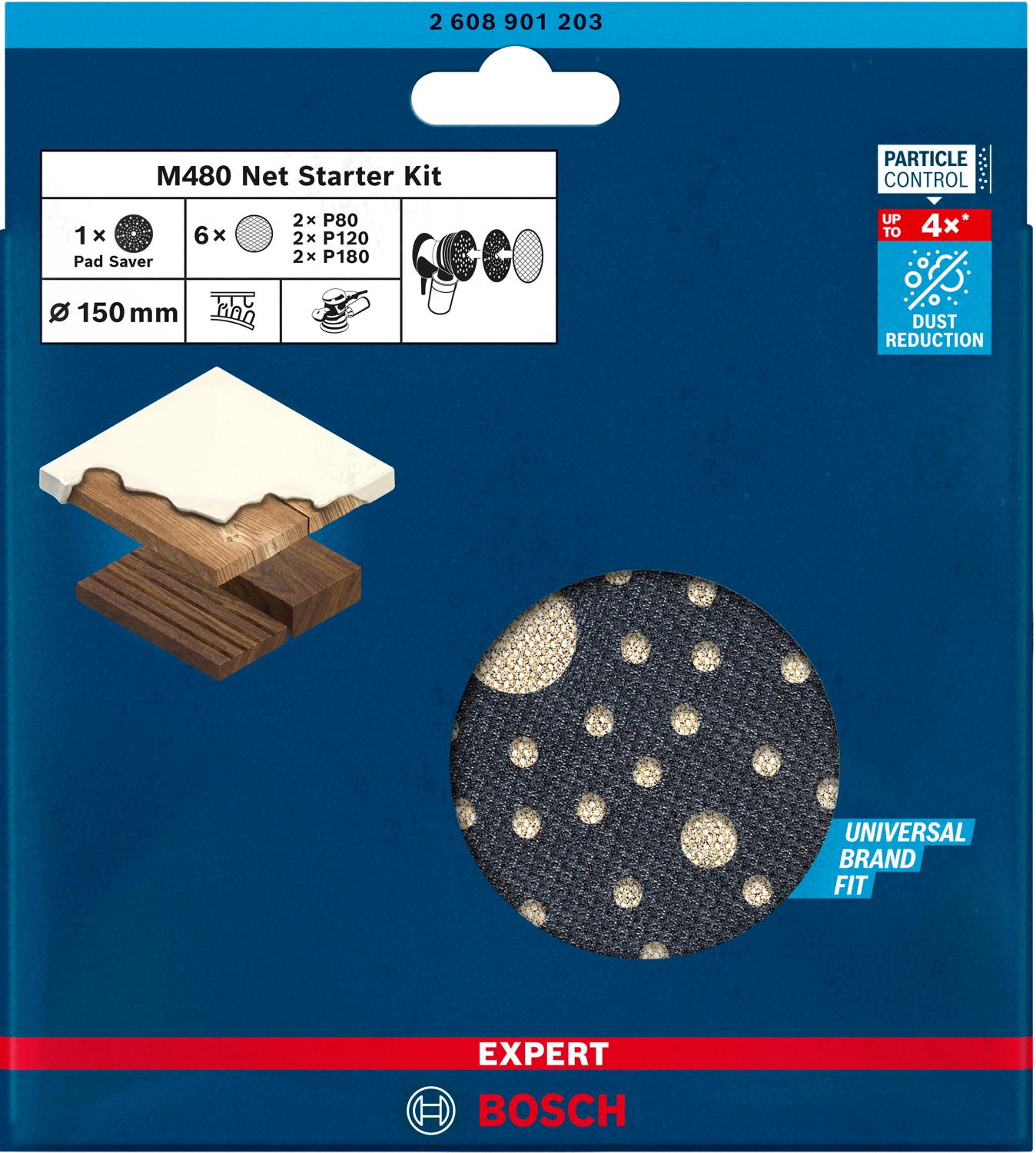 Bosch 2608901203 6-delige Expert M480 Schuurnetset + Tussenpad - 150mm thumbnail 2