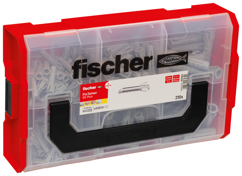 fischer FixTainer pluggenset - SX Plus pluggen 6,8 en 10mm - krachtige plug voor volle en geperforeerde ondergronden - 210 stuks