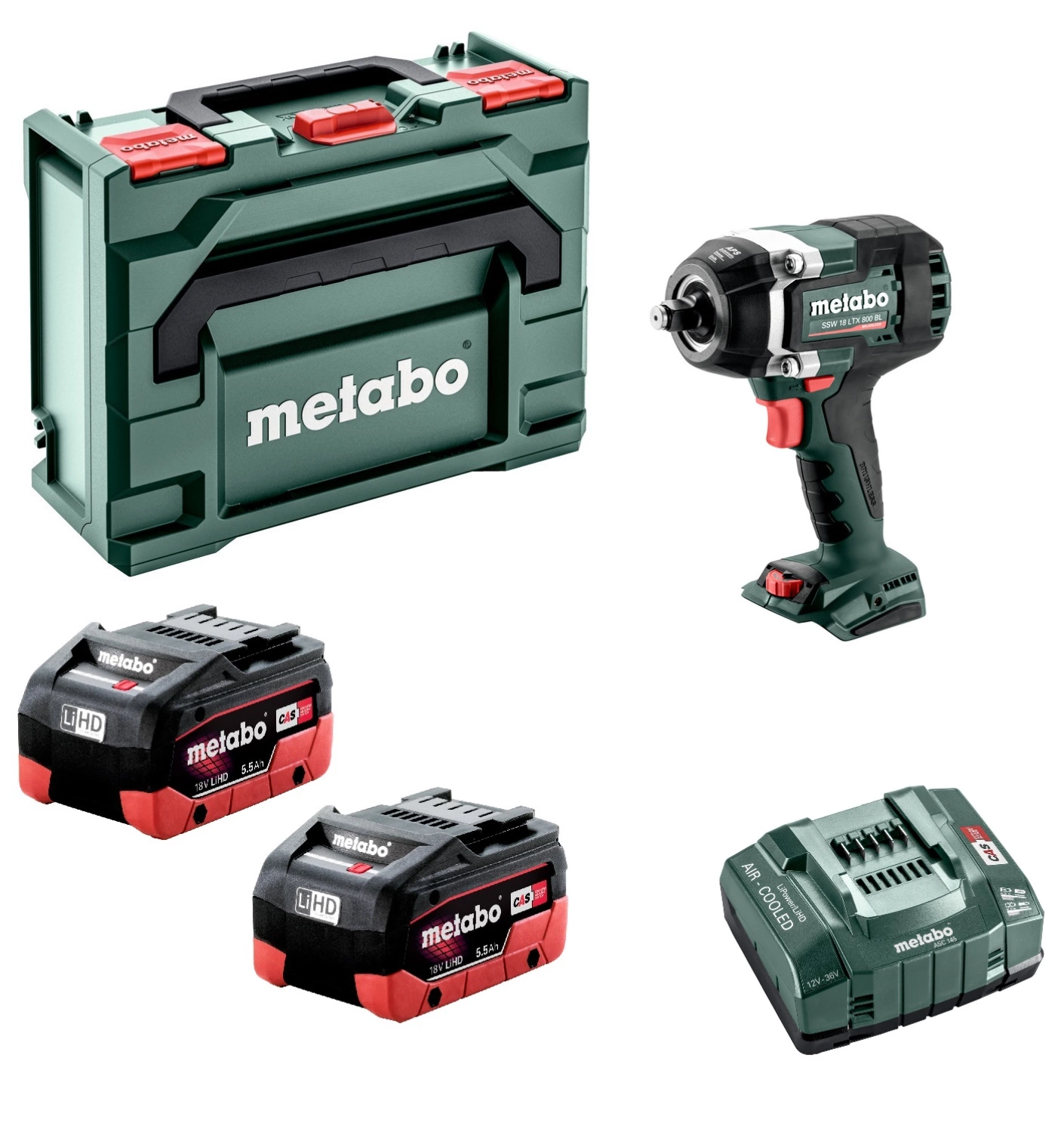Metabo SSW 18 LTX 800 BL 18V Li-ion Accu Slagmoersleutel Set (2x 5.5Ah Accu) In MetaBOX - 800Nm