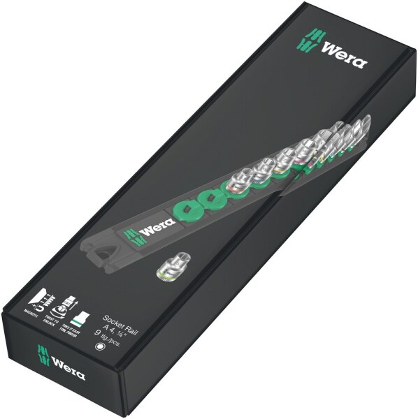 Wera 05005400001 9-delige Dop-magneetstrip A 4 Zyklop Doppenset Incl. Houder - 1/4" - Detailed view of the product