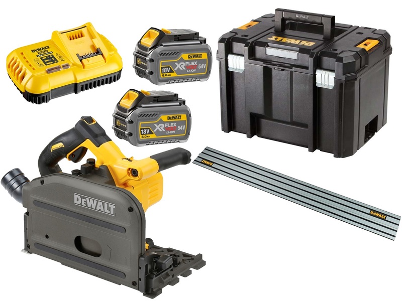 DeWALT DCS520T2R 18V / 54V XR FlexVolt Li-Ion Accu Invalzaag Incl. Geleiderail Set (2x 6,0Ah Accu) In TSTAK - Snelwissel - Koolborstelloos EAN: 5035048643020