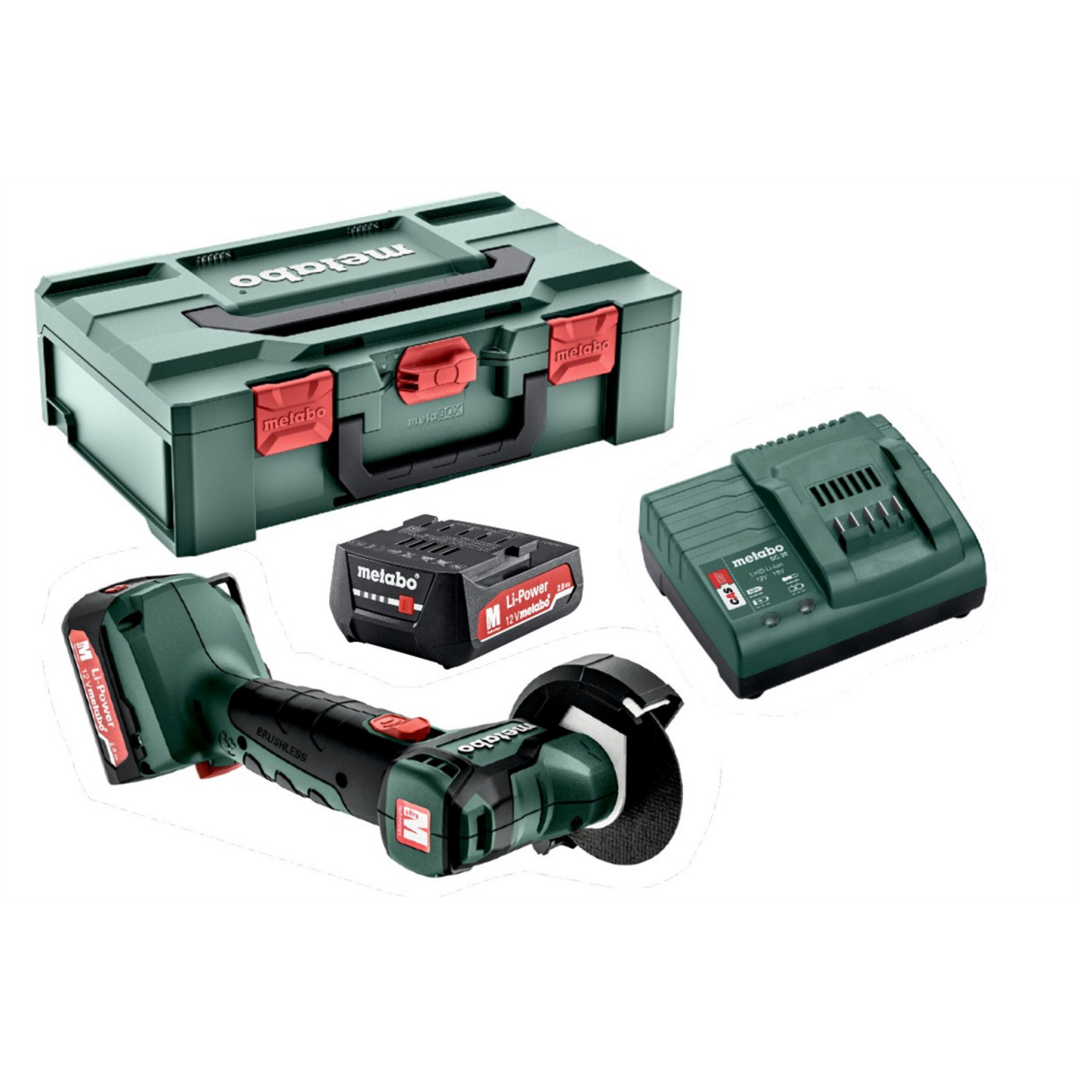 Metabo PowerMaxx CC 12 BL 12V accu haakse slijper set (2x 2,0Ah) in MetaBOX - 76 mm