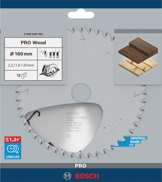 Bosch 2608640786 Speedline Cirkelzaagblad - 160 X 20 X 12T - Hout - Detailed view of the product