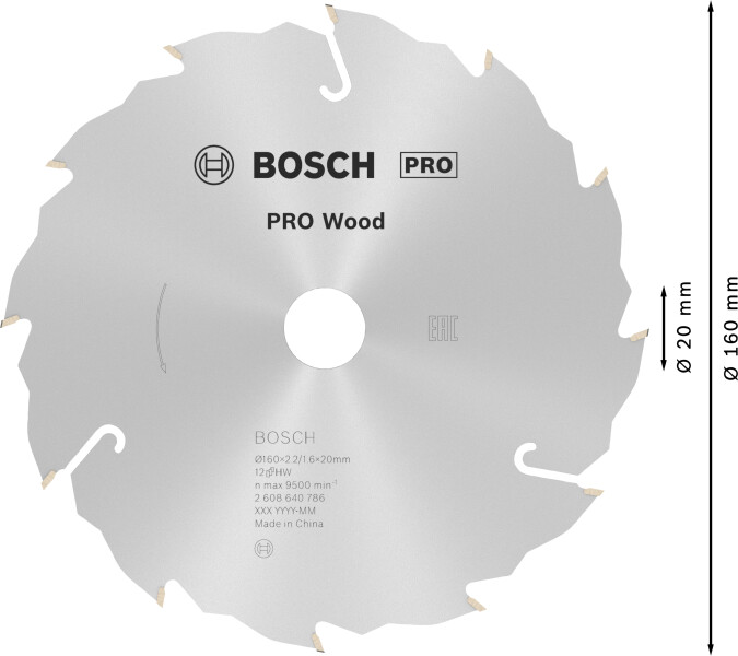 Bosch 2608640786 Speedline Cirkelzaagblad - 160 X 20 X 12T - Hout - Detailed view of the product