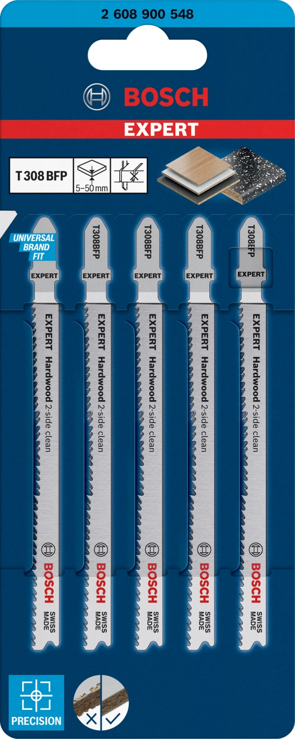 Bosch EXPERT T308BFP Hardwood 2-side Clean Decoupeerzaagblad - 117mm - Hout (5st) thumbnail 2