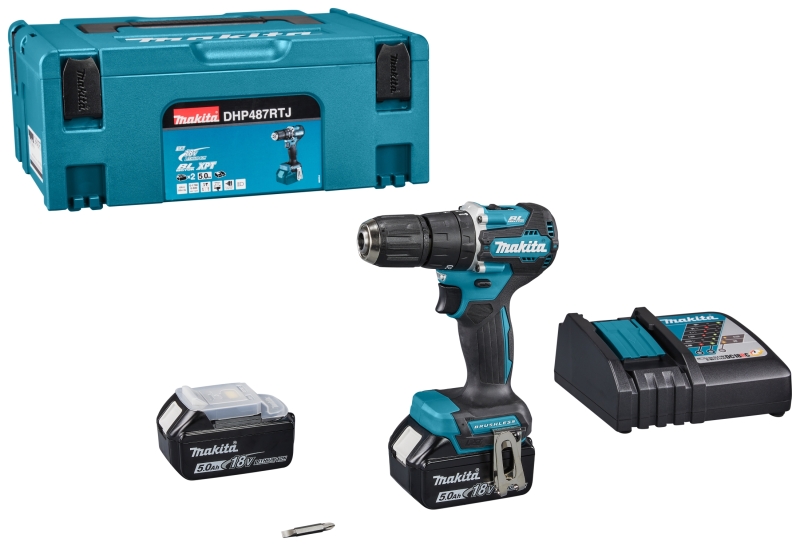 Makita DHP487RTJ 18V Li-Ion Accu Klopboor-/schroefmachine Set (2x 5,0Ah) In Mbox - 13mm EAN: 88381740401