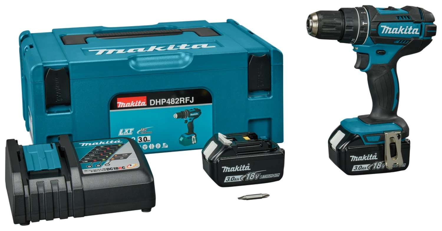 Makita DHP482RFJ 18V Li-Ion Accu Klopboor- /schroefmachine Set (2x 3.0Ah Accu) In Mbox