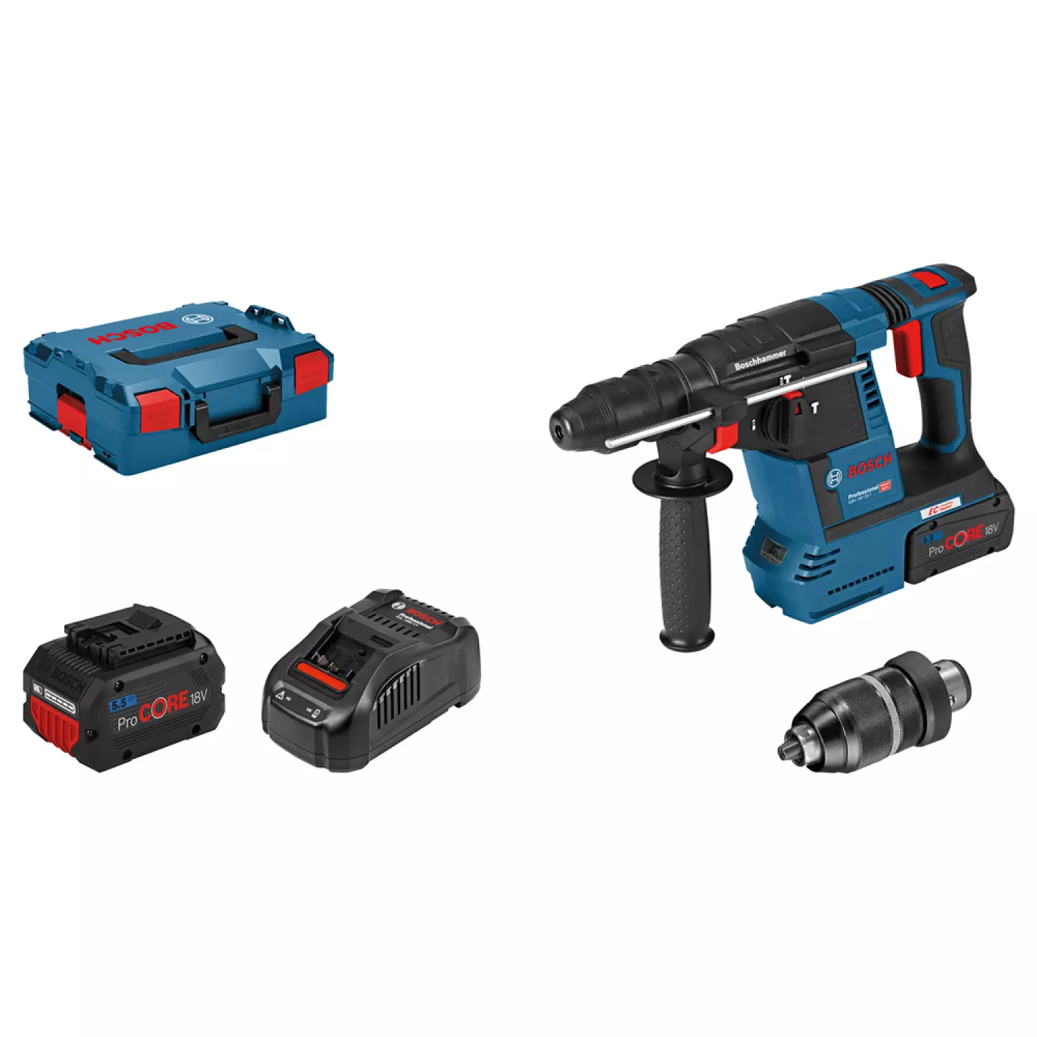 Bosch GBH 18V-26 F 18V Li-Ion Accu SDS-plus Combihamer Set (2x 5.5Ah ProCORE Accu) In L-Boxx - 2,6J - Koolborstelloos