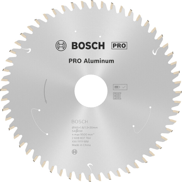 Bosch 2608837764 PRO Cirkelzaagblad - 165 X 30 X 54T - Aluminium afbeelding