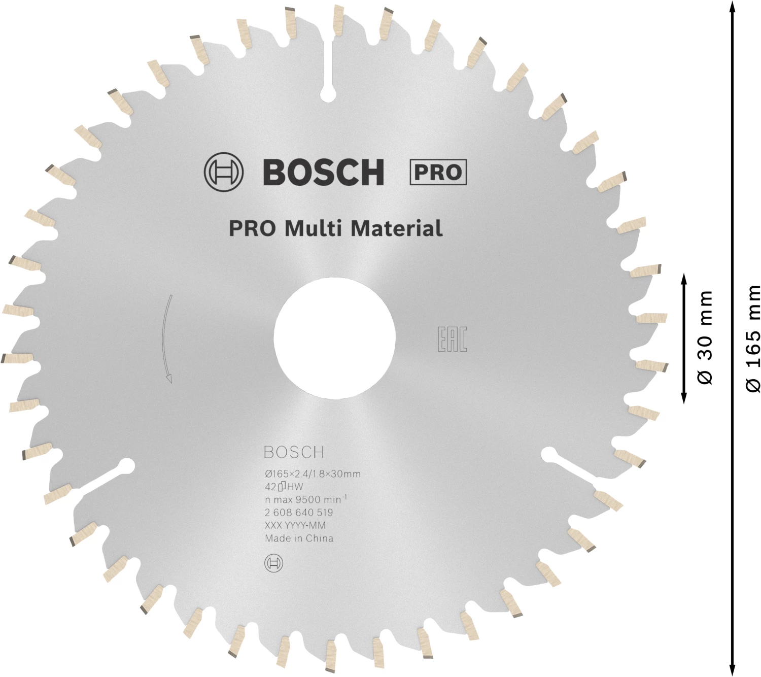 Bosch 2608640519 PRO Cirkelzaagblad - 165 X 30/20 X 42T - Multi Materiaal thumbnail 4