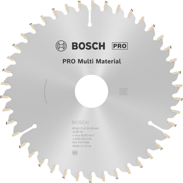 Bosch 2608640519 PRO Cirkelzaagblad - 165 X 30/20 X 42T - Multi Materiaal afbeelding