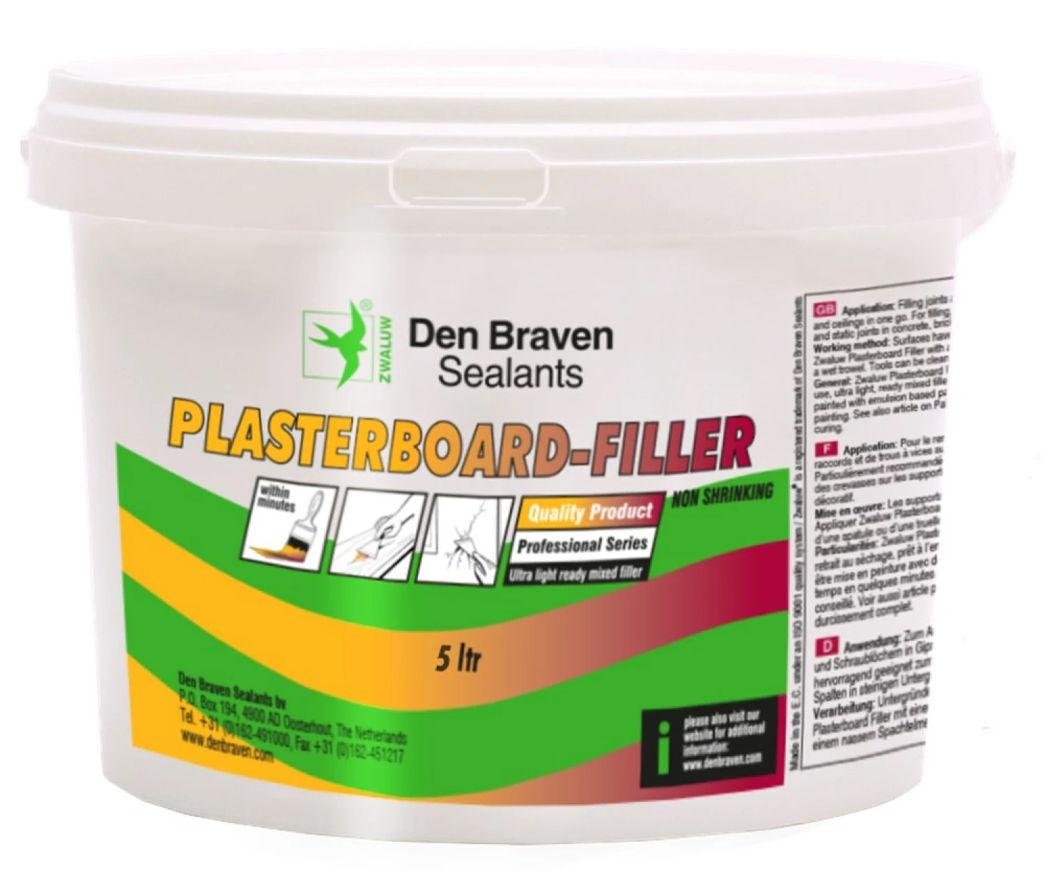 Zwaluw Den Braven 12002321 Plasterboard Filler Vulpasta - Wit - 5000ml