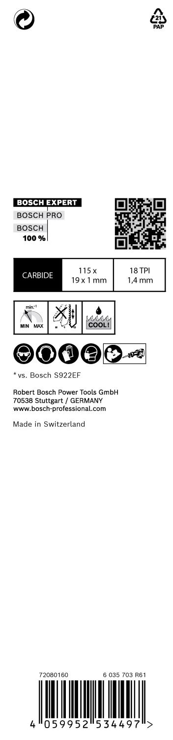 Bosch EXPERT S522EHM Thin Tough Metal Reciprozaagblad - 115mm - Metaal thumbnail 3