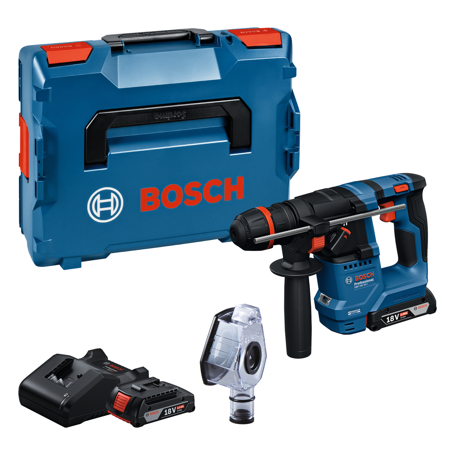 Bosch GBH 18V-18 X SDS-plus Accu ONECHUCK Boorhamer Set (2x 2.0Ah) In L-Boxx - 1,5 J