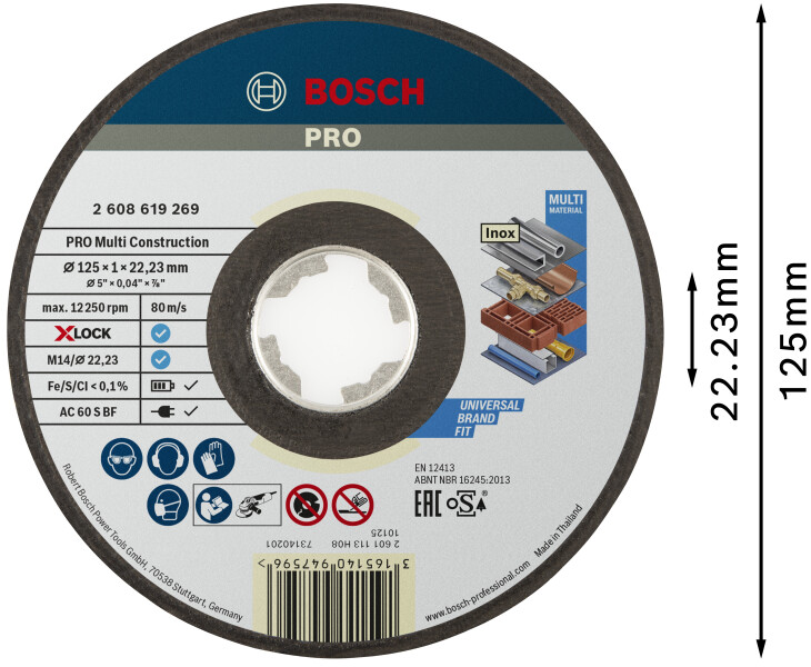 Bosch 2608619269 X-Lock Slijpschijf Multi Construction - Recht - 125mm - Detailed view of the product
