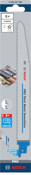 Bosch 2608657528 / S 1130 CF Reciprozaagblad - 225 X 8/10TPI - Metaal (5st) - Detailed view of the product