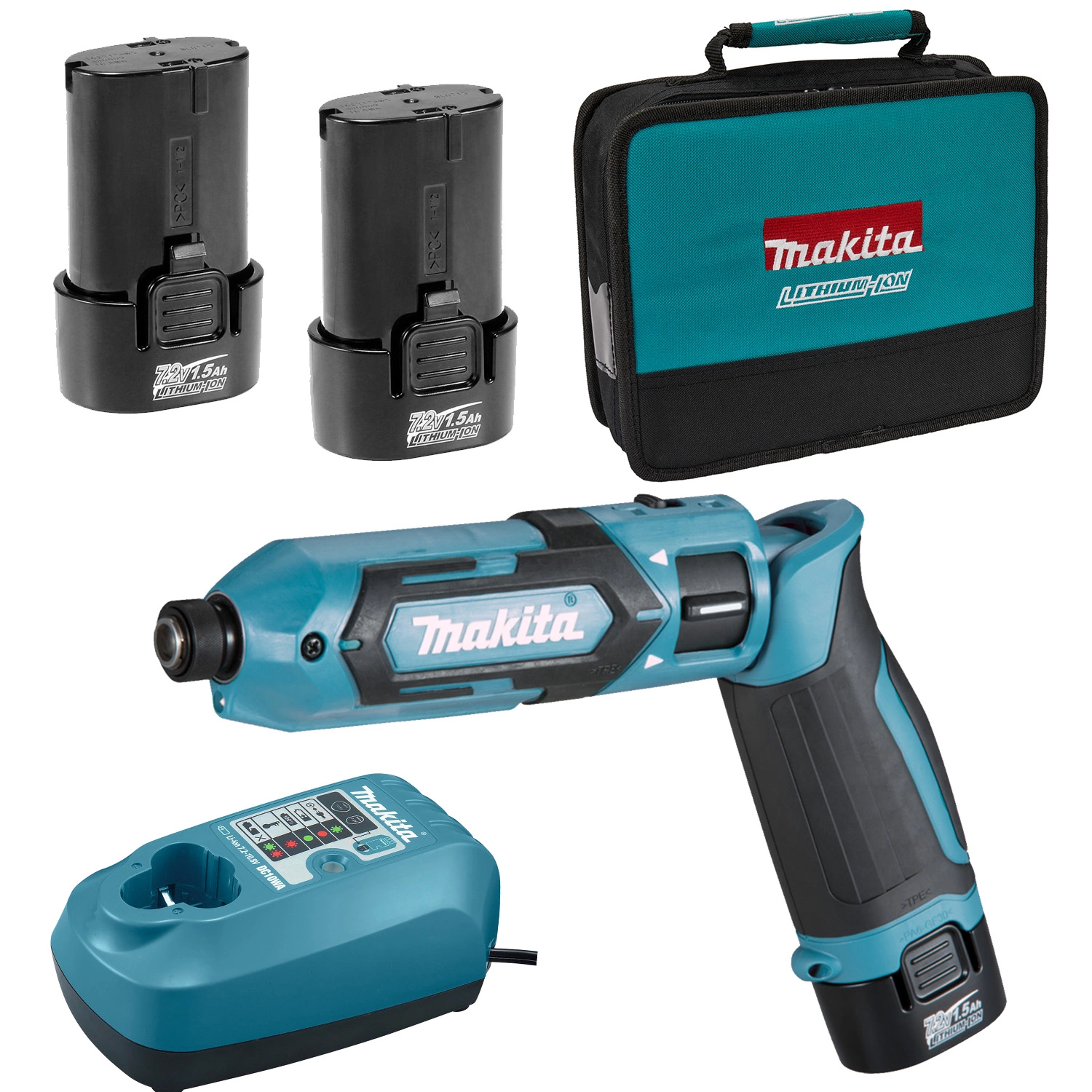 Makita TD022DSE 7,2V Li-Ion Accu Slagschroevendraaier Set (2x 1,5Ah Accu) In Tas