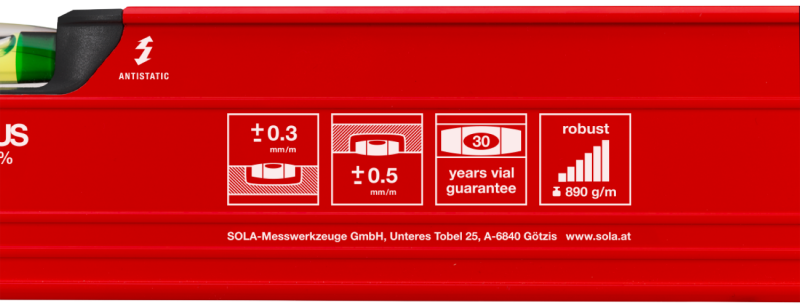 Sola BIG RED 3 150 Aluminium Waterpas - 1500mm - Detailed view of the product