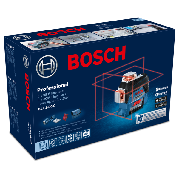 Bosch GLL 3-80 C 12V Li-Ion Accu Lijnlaser (4x 1,5-V-LR6 (AA))