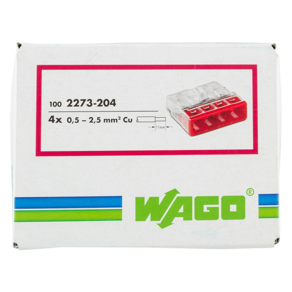 Wago 2273-204 Lasklem 4-polig - 4-gaats - 4 X 0.5 - 2.5mm² - Transparant-rood (100st) - Detailed view of the product