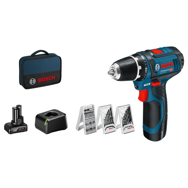 Bosch GSR 12V-15 12V Li-Ion Accu Boor-/schroefmachine Set (1x 4.0Ah + 1x 2.0Ah Accu) In Tas Incl. 39-delige Accessoireset