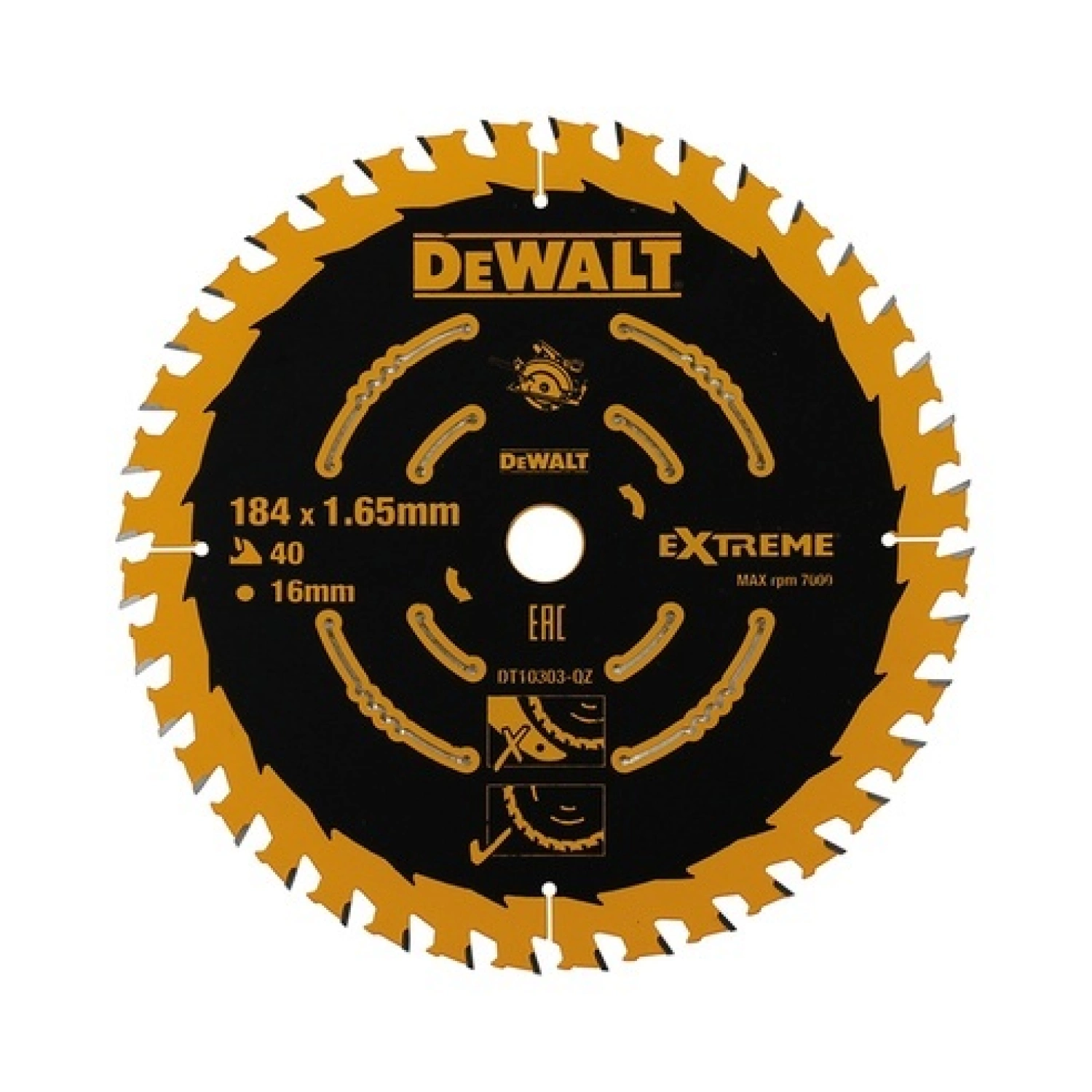 DeWALT DT10303 Extreme Cirkelzaagblad - 184 X 16 X 40T - Hout