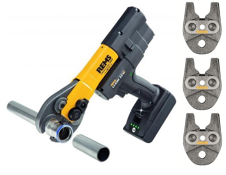 Rems Mini-Press 22 V ACC 22V Li-Ion Accu Perstang Set (1x 1,5Ah Accu) In Koffer + 3 Bekken Naar Keuze!